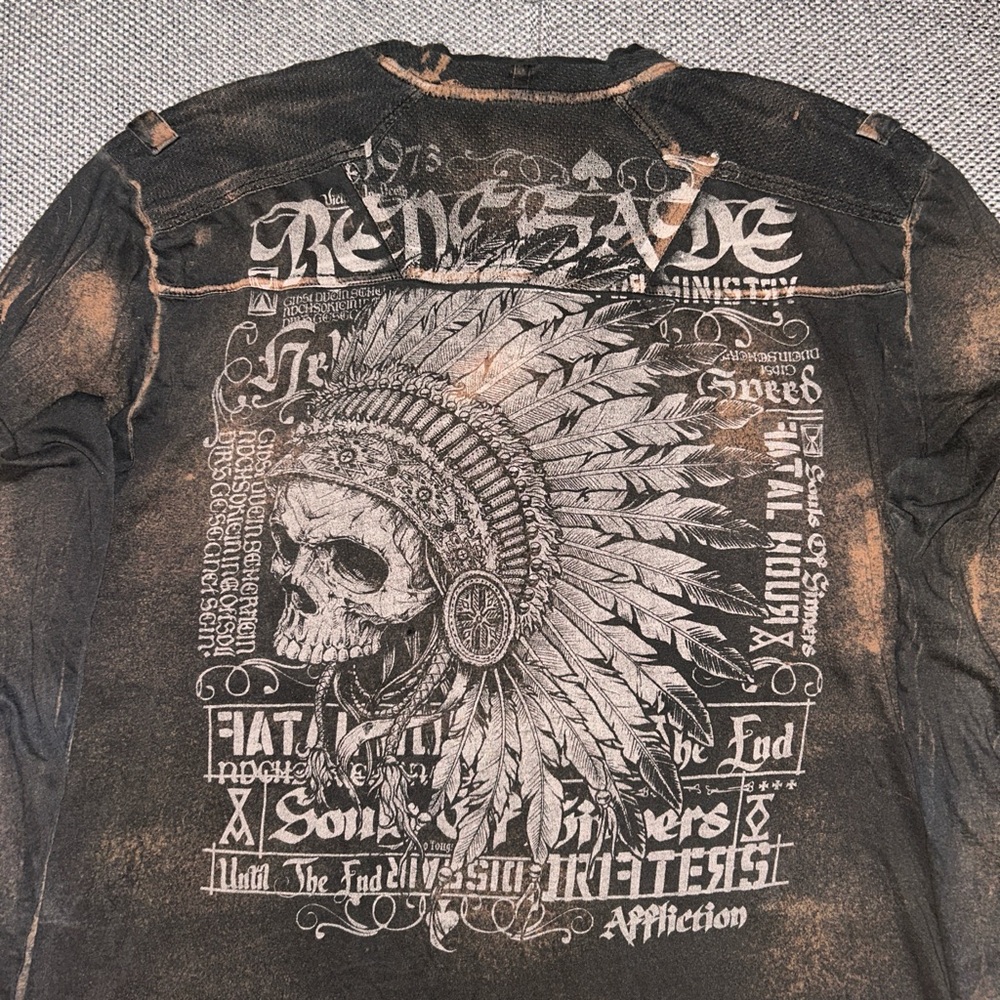 Rare Y2K Affliction Black Graphic Long Sleeve Grunge Shirt - Picture 2 of 6